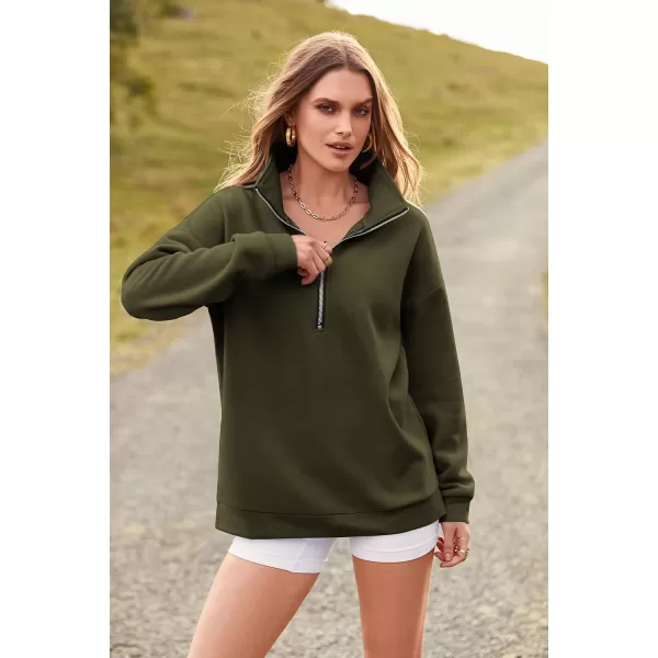 imagePRETTYGARDEN Womens Causal 14 Zip Pullover Long Sleeve Collar Sweatshirts Solid Activewear Running JacketArmy Green