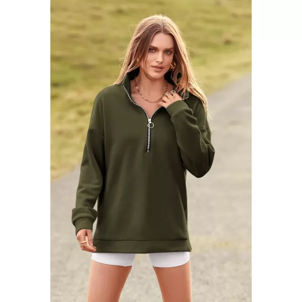 imagePRETTYGARDEN Womens Causal 14 Zip Pullover Long Sleeve Collar Sweatshirts Solid Activewear Running JacketArmy Green