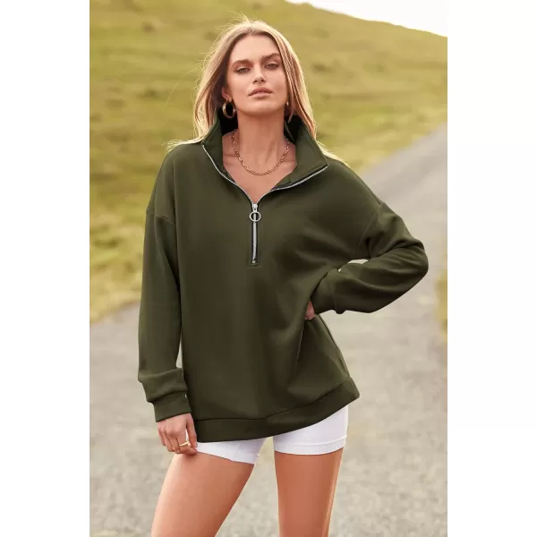 imagePRETTYGARDEN Womens Causal 14 Zip Pullover Long Sleeve Collar Sweatshirts Solid Activewear Running JacketArmy Green