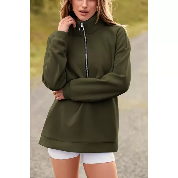 imagePRETTYGARDEN Womens Causal 14 Zip Pullover Long Sleeve Collar Sweatshirts Solid Activewear Running JacketArmy Green