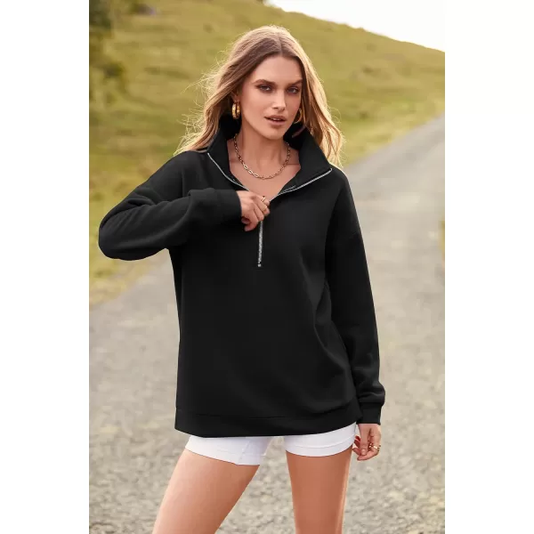 imagePRETTYGARDEN Womens Causal 14 Zip Pullover Long Sleeve Collar Sweatshirts Solid Activewear Running JacketBlack