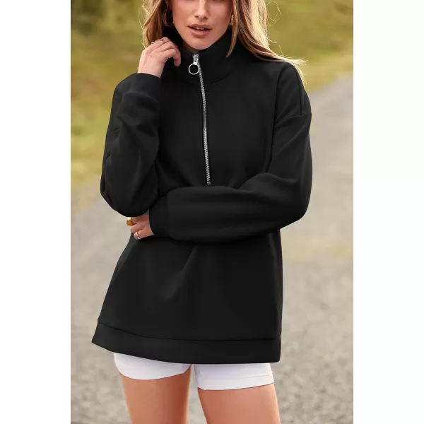 imagePRETTYGARDEN Womens Causal 14 Zip Pullover Long Sleeve Collar Sweatshirts Solid Activewear Running JacketBlack