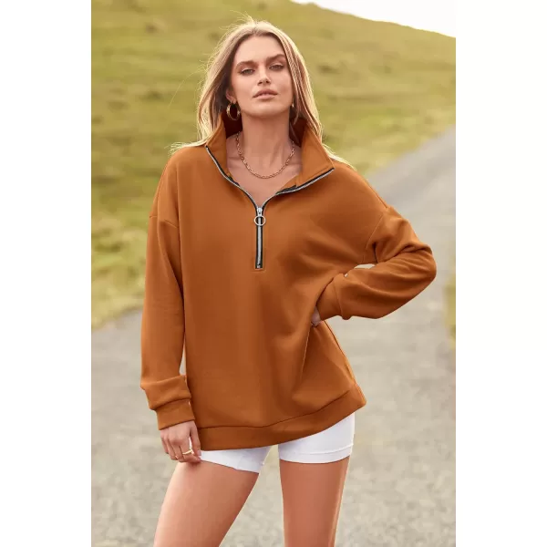 imagePRETTYGARDEN Womens Causal 14 Zip Pullover Long Sleeve Collar Sweatshirts Solid Activewear Running JacketBrown