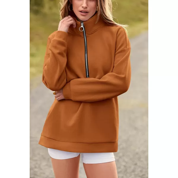 imagePRETTYGARDEN Womens Causal 14 Zip Pullover Long Sleeve Collar Sweatshirts Solid Activewear Running JacketBrown