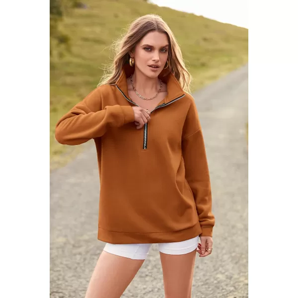imagePRETTYGARDEN Womens Causal 14 Zip Pullover Long Sleeve Collar Sweatshirts Solid Activewear Running JacketBrown