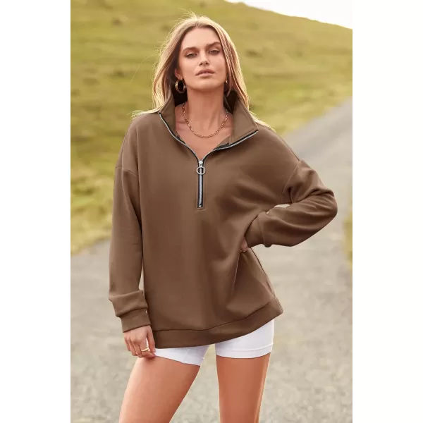 imagePRETTYGARDEN Womens Causal 14 Zip Pullover Long Sleeve Collar Sweatshirts Solid Activewear Running JacketCoffee
