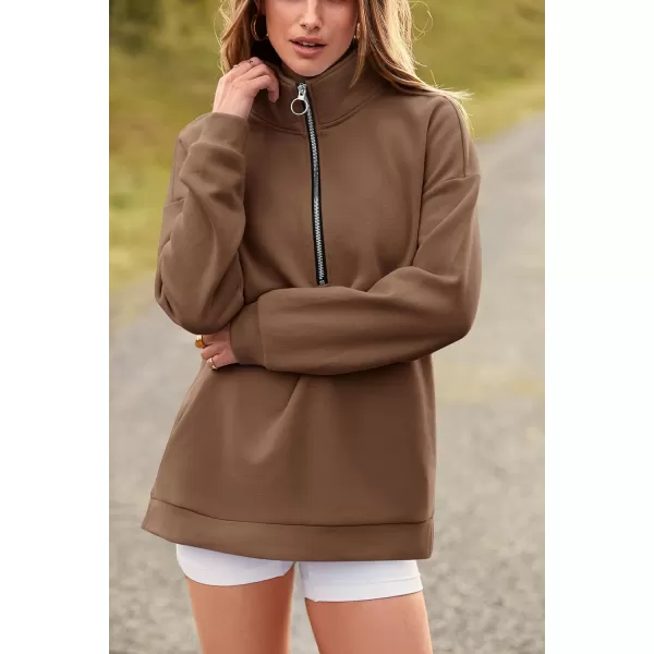 imagePRETTYGARDEN Womens Causal 14 Zip Pullover Long Sleeve Collar Sweatshirts Solid Activewear Running JacketCoffee