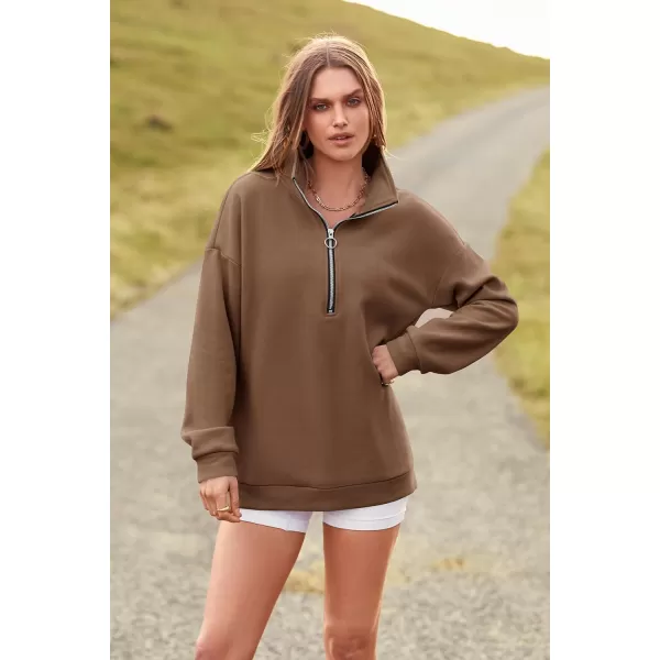 imagePRETTYGARDEN Womens Causal 14 Zip Pullover Long Sleeve Collar Sweatshirts Solid Activewear Running JacketCoffee
