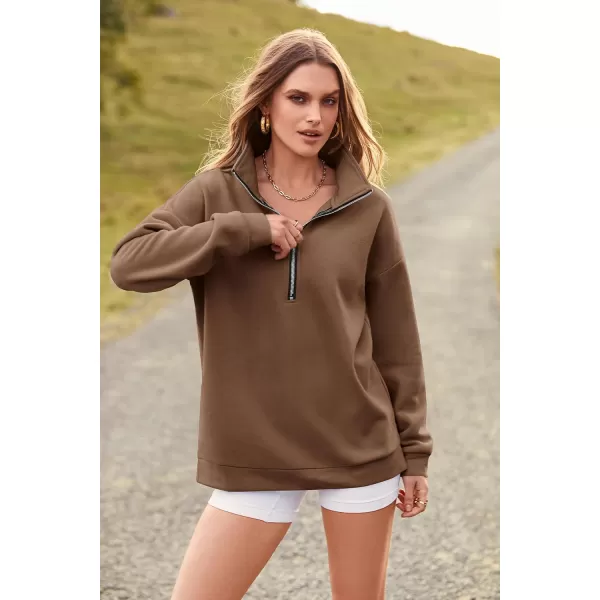 imagePRETTYGARDEN Womens Causal 14 Zip Pullover Long Sleeve Collar Sweatshirts Solid Activewear Running JacketCoffee