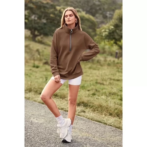 imagePRETTYGARDEN Womens Causal 14 Zip Pullover Long Sleeve Collar Sweatshirts Solid Activewear Running JacketCoffee