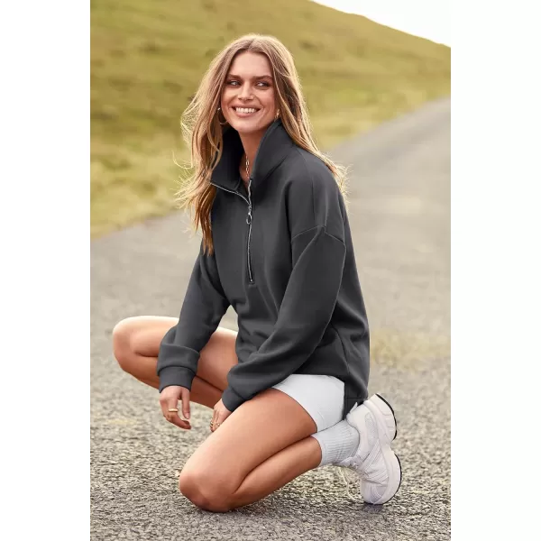 imagePRETTYGARDEN Womens Causal 14 Zip Pullover Long Sleeve Collar Sweatshirts Solid Activewear Running JacketDark Grey