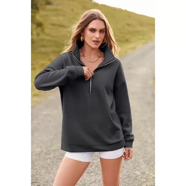 imagePRETTYGARDEN Womens Causal 14 Zip Pullover Long Sleeve Collar Sweatshirts Solid Activewear Running JacketDark Grey