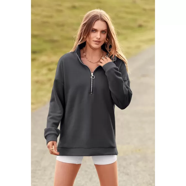 imagePRETTYGARDEN Womens Causal 14 Zip Pullover Long Sleeve Collar Sweatshirts Solid Activewear Running JacketDark Grey