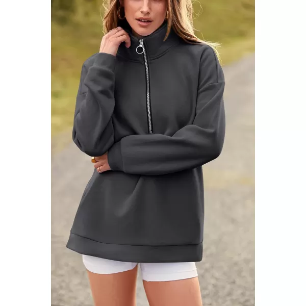 imagePRETTYGARDEN Womens Causal 14 Zip Pullover Long Sleeve Collar Sweatshirts Solid Activewear Running JacketDark Grey
