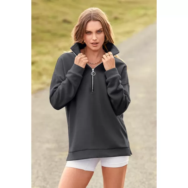 imagePRETTYGARDEN Womens Causal 14 Zip Pullover Long Sleeve Collar Sweatshirts Solid Activewear Running JacketDark Grey