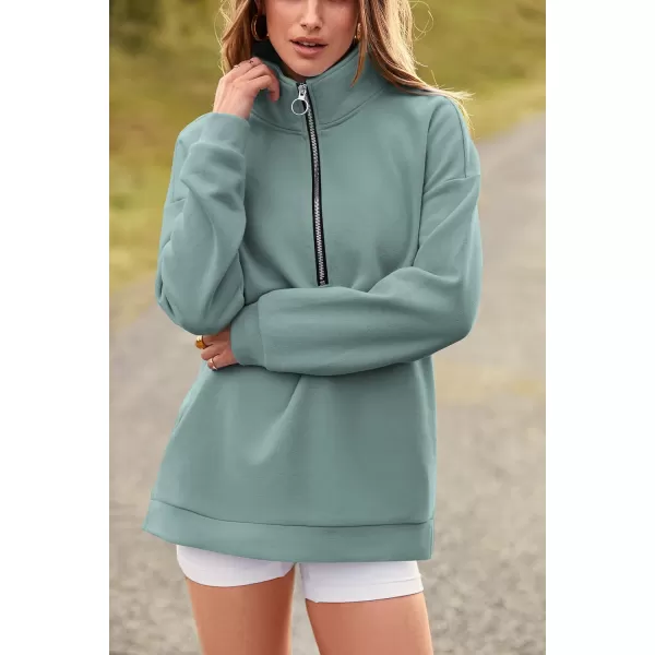 imagePRETTYGARDEN Womens Causal 14 Zip Pullover Long Sleeve Collar Sweatshirts Solid Activewear Running JacketGreen