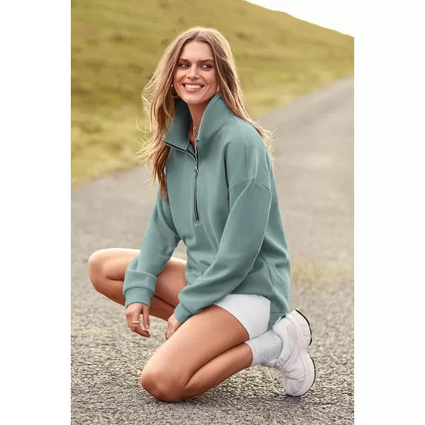 imagePRETTYGARDEN Womens Causal 14 Zip Pullover Long Sleeve Collar Sweatshirts Solid Activewear Running JacketGreen