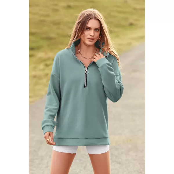 imagePRETTYGARDEN Womens Causal 14 Zip Pullover Long Sleeve Collar Sweatshirts Solid Activewear Running JacketGreen