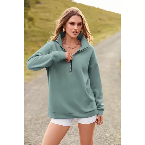 imagePRETTYGARDEN Womens Causal 14 Zip Pullover Long Sleeve Collar Sweatshirts Solid Activewear Running JacketGreen