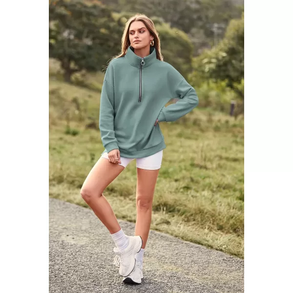 imagePRETTYGARDEN Womens Causal 14 Zip Pullover Long Sleeve Collar Sweatshirts Solid Activewear Running JacketGreen