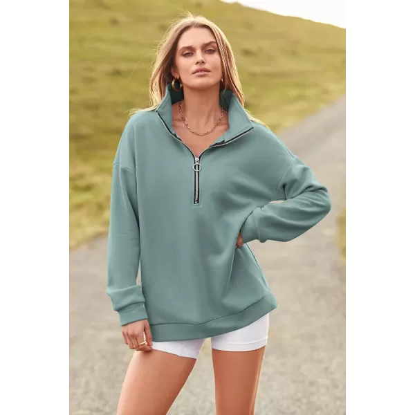 imagePRETTYGARDEN Womens Causal 14 Zip Pullover Long Sleeve Collar Sweatshirts Solid Activewear Running JacketGreen