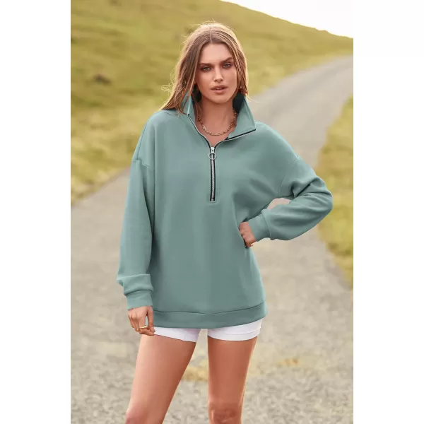 imagePRETTYGARDEN Womens Causal 14 Zip Pullover Long Sleeve Collar Sweatshirts Solid Activewear Running JacketGreen