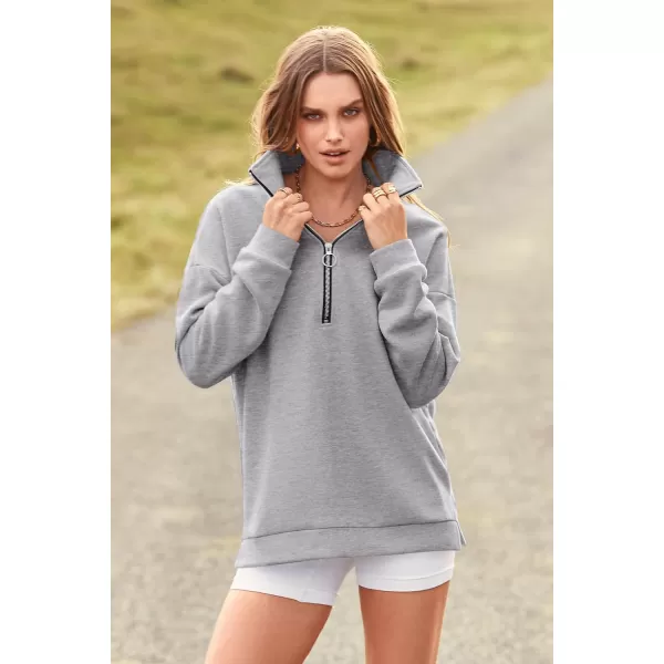 imagePRETTYGARDEN Womens Causal 14 Zip Pullover Long Sleeve Collar Sweatshirts Solid Activewear Running JacketGrey