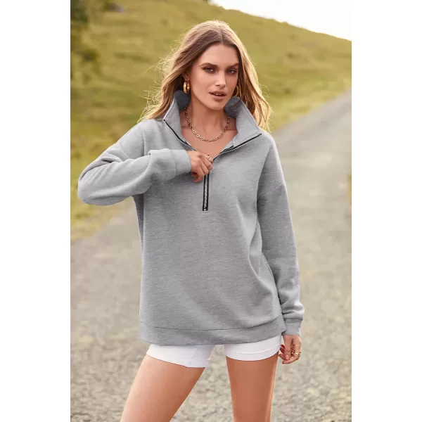 imagePRETTYGARDEN Womens Causal 14 Zip Pullover Long Sleeve Collar Sweatshirts Solid Activewear Running JacketGrey