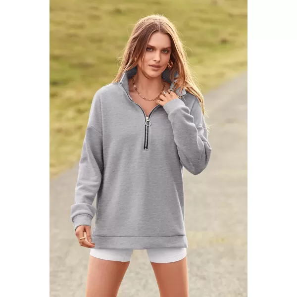 imagePRETTYGARDEN Womens Causal 14 Zip Pullover Long Sleeve Collar Sweatshirts Solid Activewear Running JacketGrey