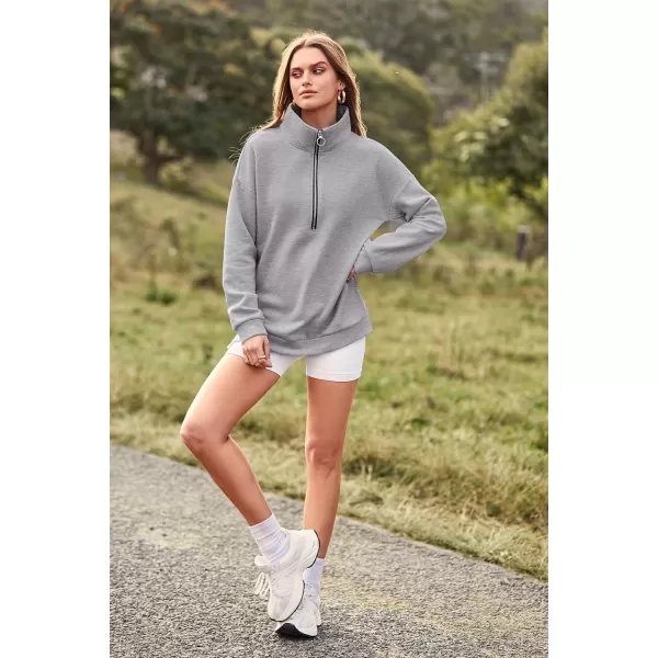 imagePRETTYGARDEN Womens Causal 14 Zip Pullover Long Sleeve Collar Sweatshirts Solid Activewear Running JacketGrey