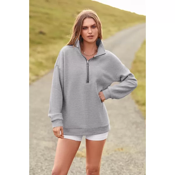 imagePRETTYGARDEN Womens Causal 14 Zip Pullover Long Sleeve Collar Sweatshirts Solid Activewear Running JacketGrey