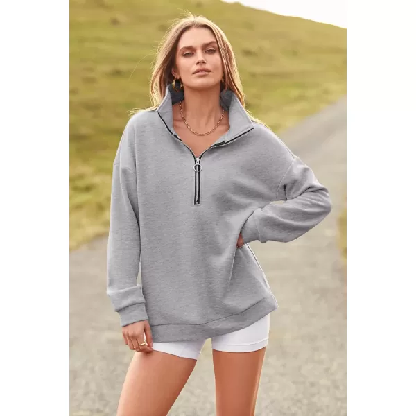 imagePRETTYGARDEN Womens Causal 14 Zip Pullover Long Sleeve Collar Sweatshirts Solid Activewear Running JacketGrey