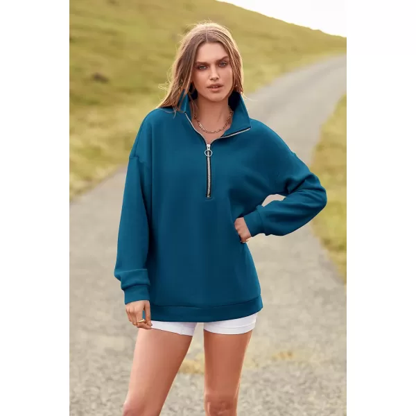 imagePRETTYGARDEN Womens Causal 14 Zip Pullover Long Sleeve Collar Sweatshirts Solid Activewear Running JacketLake Blue