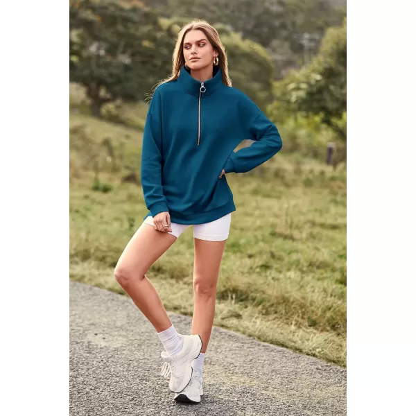 imagePRETTYGARDEN Womens Causal 14 Zip Pullover Long Sleeve Collar Sweatshirts Solid Activewear Running JacketLake Blue