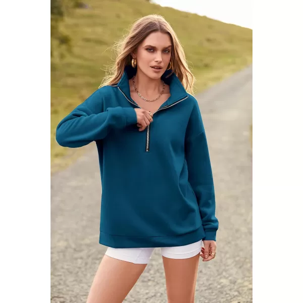 imagePRETTYGARDEN Womens Causal 14 Zip Pullover Long Sleeve Collar Sweatshirts Solid Activewear Running JacketLake Blue
