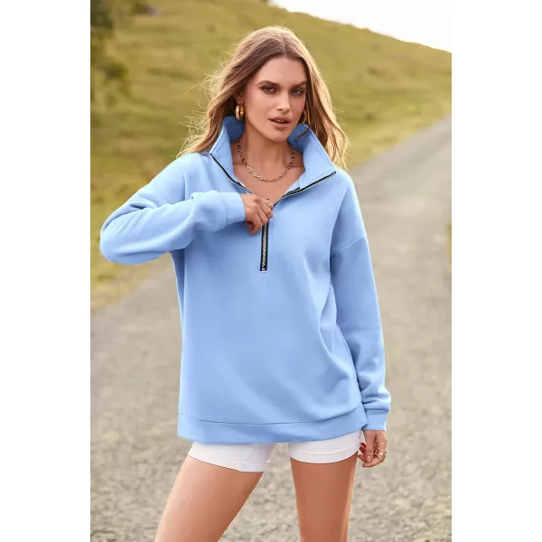 imagePRETTYGARDEN Womens Causal 14 Zip Pullover Long Sleeve Collar Sweatshirts Solid Activewear Running JacketLight Blue