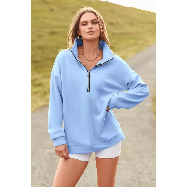 imagePRETTYGARDEN Womens Causal 14 Zip Pullover Long Sleeve Collar Sweatshirts Solid Activewear Running JacketLight Blue