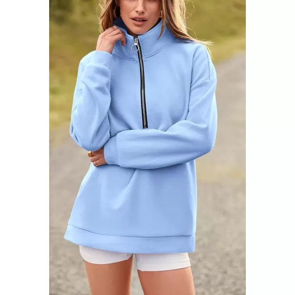 imagePRETTYGARDEN Womens Causal 14 Zip Pullover Long Sleeve Collar Sweatshirts Solid Activewear Running JacketLight Blue