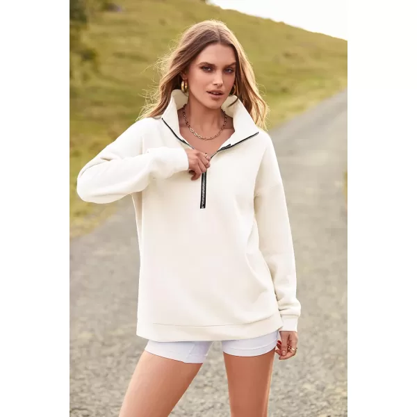 imagePRETTYGARDEN Womens Causal 14 Zip Pullover Long Sleeve Collar Sweatshirts Solid Activewear Running JacketWhite
