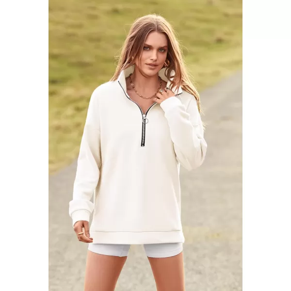 imagePRETTYGARDEN Womens Causal 14 Zip Pullover Long Sleeve Collar Sweatshirts Solid Activewear Running JacketWhite