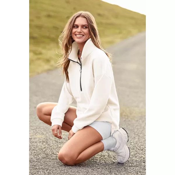 imagePRETTYGARDEN Womens Causal 14 Zip Pullover Long Sleeve Collar Sweatshirts Solid Activewear Running JacketWhite