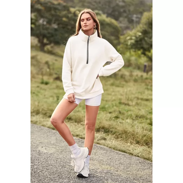imagePRETTYGARDEN Womens Causal 14 Zip Pullover Long Sleeve Collar Sweatshirts Solid Activewear Running JacketWhite