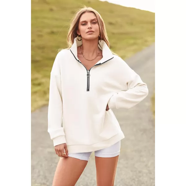 imagePRETTYGARDEN Womens Causal 14 Zip Pullover Long Sleeve Collar Sweatshirts Solid Activewear Running JacketWhite