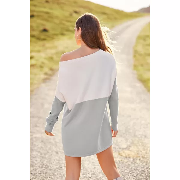 imagePRETTYGARDEN Womens Causal Loose Sweater Color Block Knit Pullover Off Shoulder Comfy Jumper TopsGrey