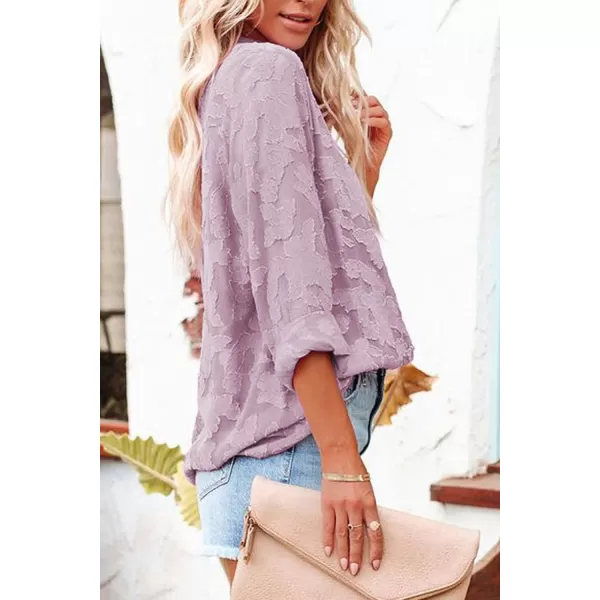 imagePRETTYGARDEN Womens Chiffon Blouse Solid Color Long Sleeve Button Down Elegant Jacquard Shirts TopsPurple