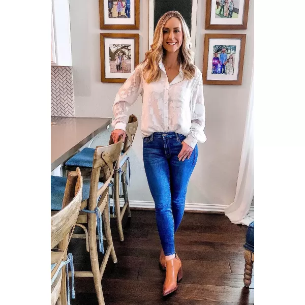 imagePRETTYGARDEN Womens Chiffon Blouse Solid Color Long Sleeve Button Down Elegant Jacquard Shirts TopsWhite