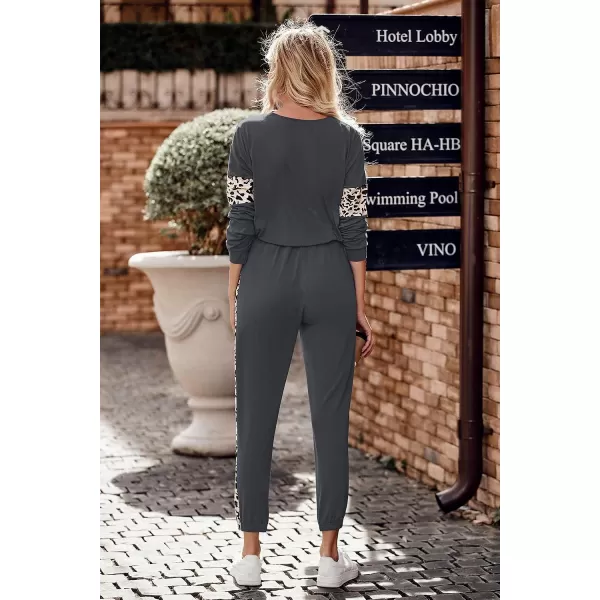 imagePRETTYGARDEN Womens Color Block 2 Piece Tracksuit Crewneck Long Sleeve Tops Long Sweatpants Outfits Lounge SetsLeopard Dark Grey