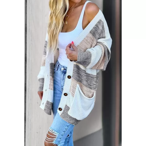 imagePRETTYGARDEN Womens Color Block Cardigan Long Sleeve Open Front Button Down Knit Sweater Coat with PocketsLight Purple