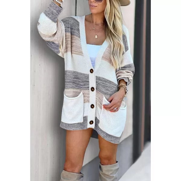 imagePRETTYGARDEN Womens Color Block Cardigan Long Sleeve Open Front Button Down Knit Sweater Coat with PocketsLight Purple