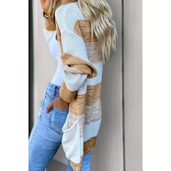 imagePRETTYGARDEN Womens Color Block Cardigan Long Sleeve Open Front Button Down Knit Sweater Coat with PocketsYellow
